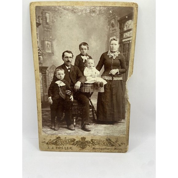 Vintage 1900s Family Cabinet Cards Black White Pictures Lot of 3 JJ Foster Photo - Picture 1 of 11